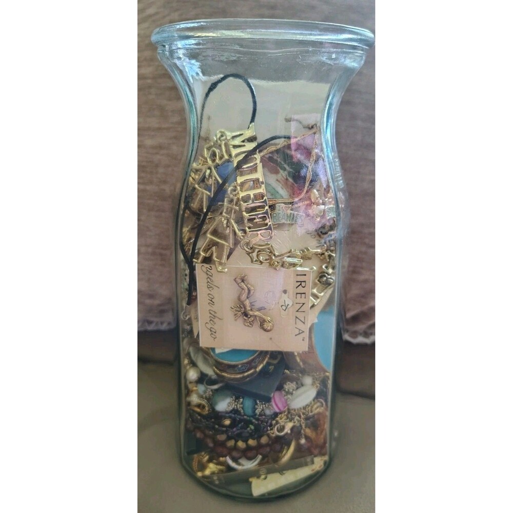 Jar Of Mixed Jewelry Lot Some New